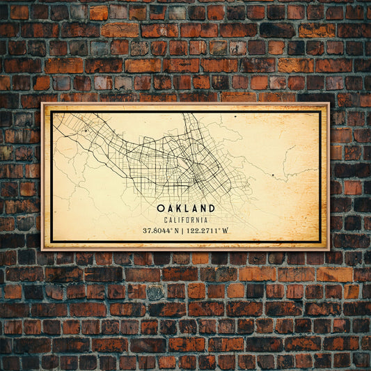 Old Oakland California City Map Wall Art Canvas Print, Vintage Style Oakland Map, Framed Wall Art, Cool Oakland Wall Art, Office Decor