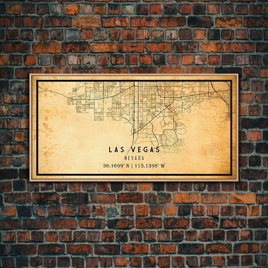 Old Las Vegas City Map Wall Art Canvas Print, Vintage Style Las Vegas Map, Framed Wall Art, Cool Las Vegas Nevada Wall Art, Office Decor