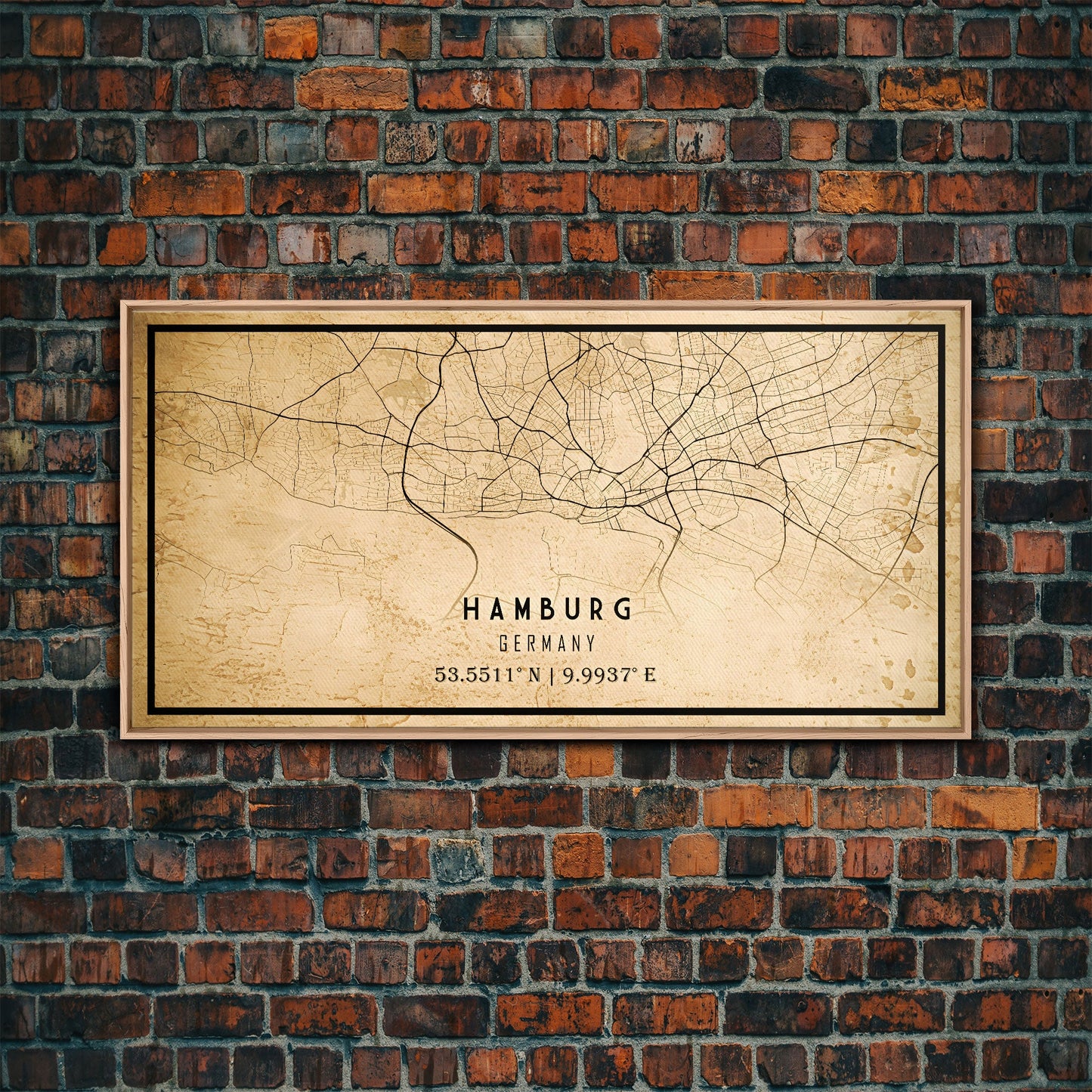 Old Hamburg Germany City Map Wall Art Canvas Print, Vintage Style Hamburg Map, Framed Wall Art, Cool Hamburg Wall Art, Office Art