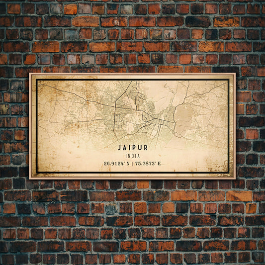 Old Jaipur City Map Wall Art Canvas Print, Vintage Style Jaipur Map, Framed Wall Art, Cool Jaipur India Wall Art, Office Decor