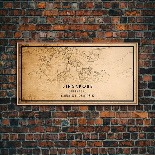 Singapore map print poster or framed canvas, Singapore map print poster canvas, Singapore city map print poster canvas, Vintage Travel Art