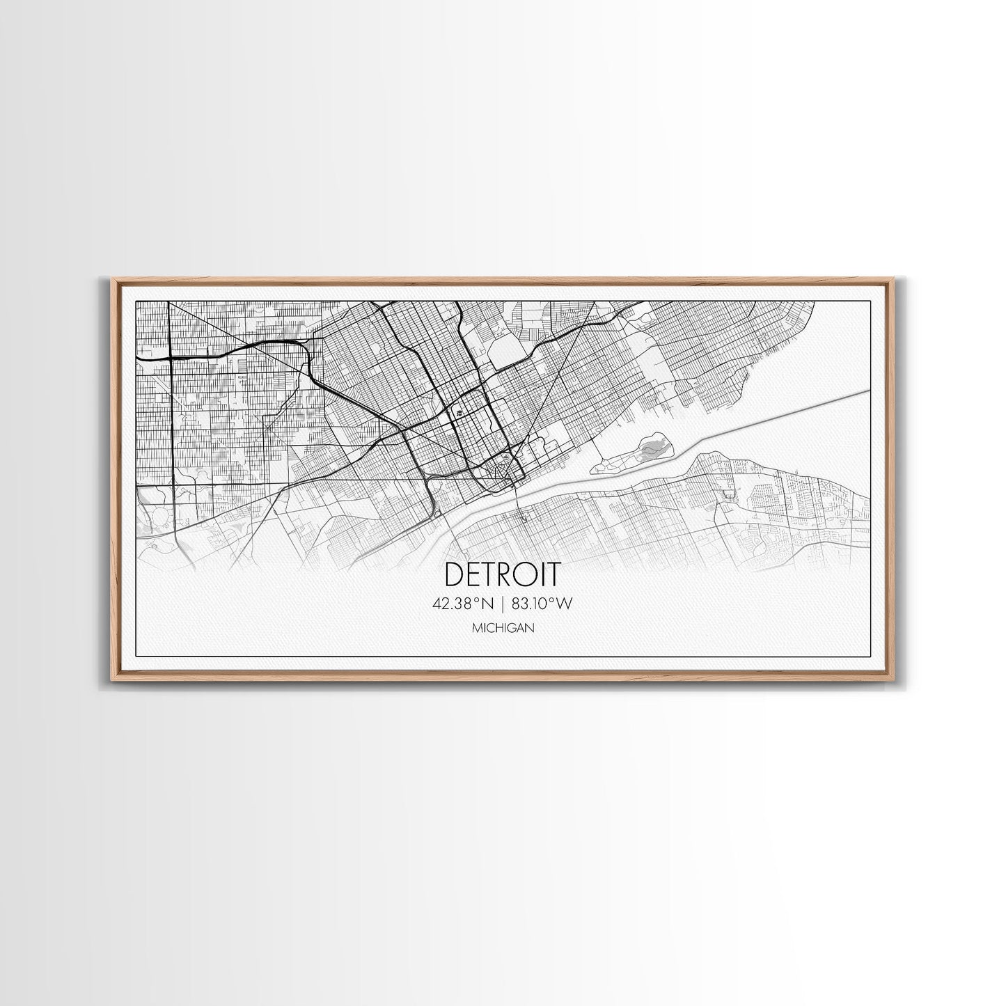 Detroit Street Map, Michigan Map, Map Print, Minimalist Art, Wall Art, Canvas Art, Office, Apartment Décor, Poker Room Décor, Fun Wall Art