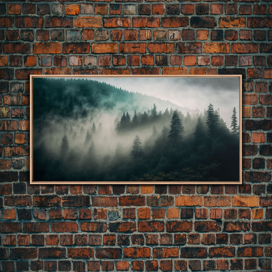 Foggy Forest wall art, relaxing art, zen art, framed canvas print, foggy landscape, trendy decor
