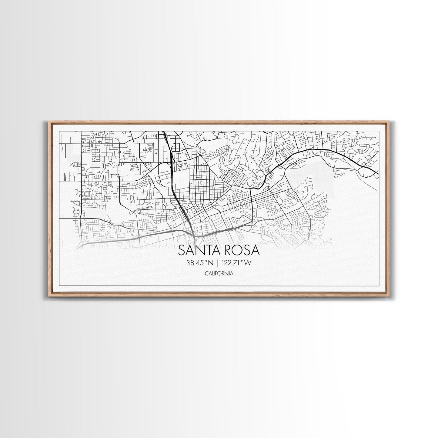Santa Rosa City Map, California Art, Map Print, Modern Wall Art, Wall Art, Canvas Art, Modern House Art, Bedroom Prints, Nerdy Home Décor