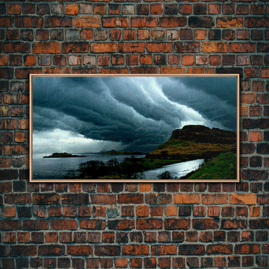 Foggy night rainstorm over the lake canvas print, nature and landscape wall art, ready to hang, cool wall art