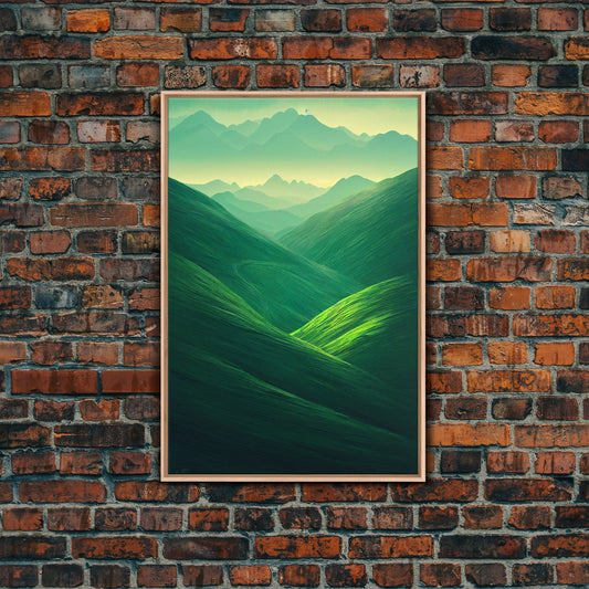 Emerald Green Landscape, Rolling Hills of Ireland, Framed Canvas Print, Ready To Hang Framed Wall Art, Living Room Wall Hanging