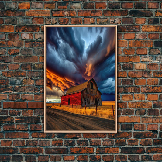 Storm Rolling In Over Country Roads at Sunset, Cottagecore Art, Framed Canvas, Poster Print, Wall Art, Rustic / Primitive Wall Art, Farm Art