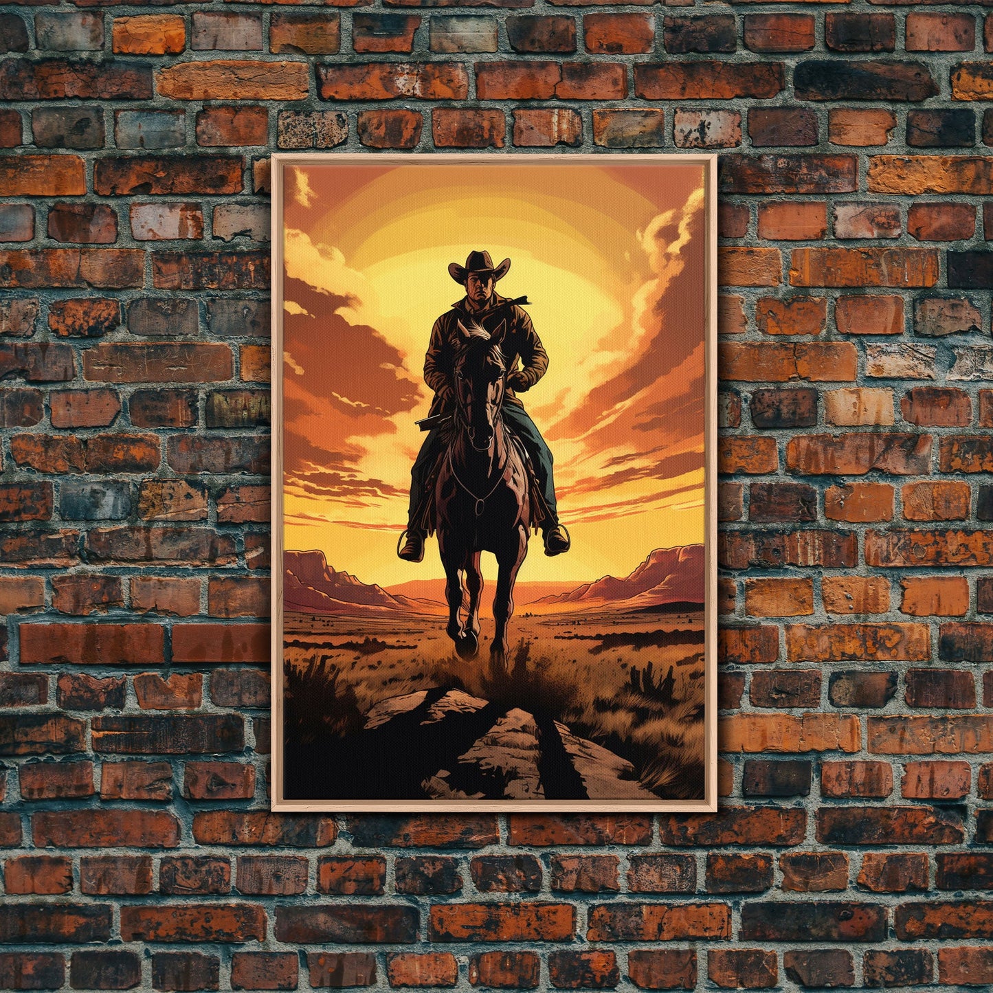 Cowboy Wall Decor, 12x18 Art Print, Equestrian Wall Art, Western Decor, Southwestern Art, Wild West Painting Wall Art, Framed Canvas Print