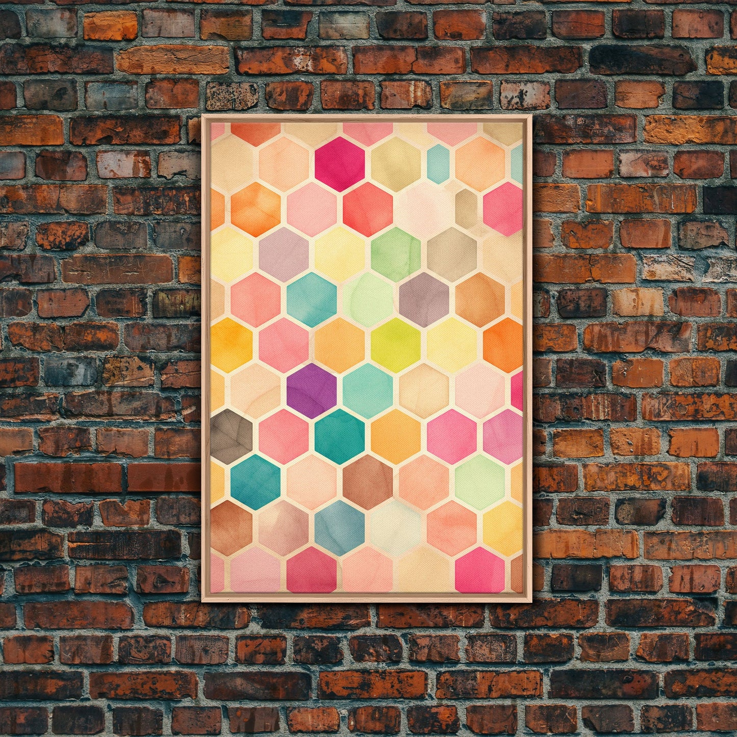 Hexagon Art, Mid Century Art Print, Framed Modern Art, Geometric Art, Mid Century Modern Wall Art, Colorful Art, MCM Style Canvas Art