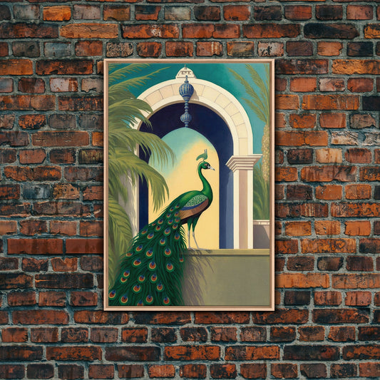 Watercolor Painting Canvas Print of a Colorful Peacock, Framed Canvas Print, Living Room Wall Decor