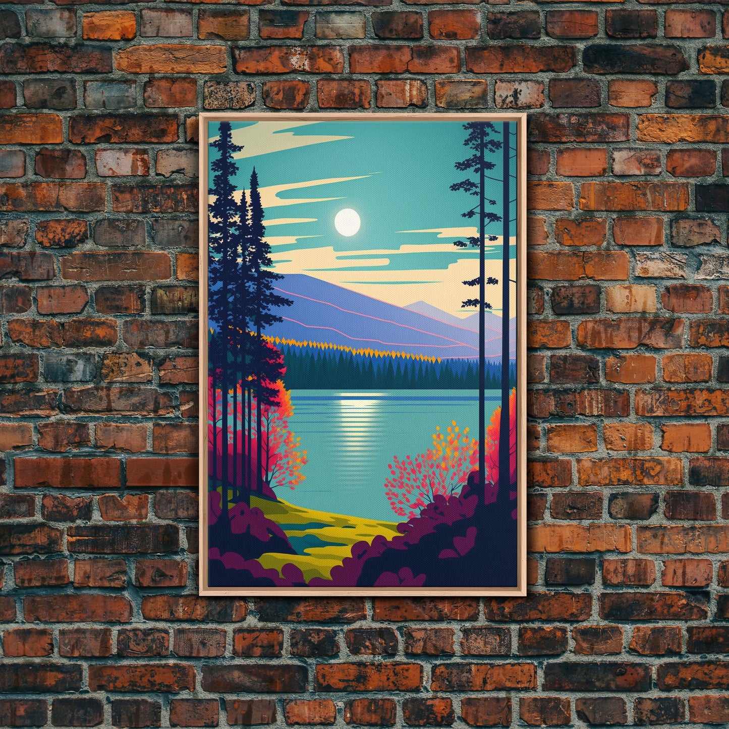 Scandinavian Inspired Pacific Northwest Art, Pop Art, Framed Canvas Print, High Contrast Vibrant and Colorful Living Room Art