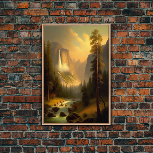 Waterfall Nature Art Original Watercolor Canvas Oversize Large Tall Long Narrow Canvas Wall Art Prints Minimalist Over Stairway Home Decor