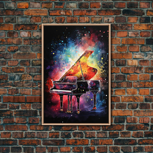 Galaxy Themed Grand Piano Wall Art, Musical Instrument Print, Studio Art, Framed Canvas Print, Piano Art, Baby Grand Piano