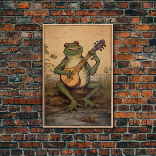 A Frog Playing Banjo in The Moonlit Swamp Vintage Poster, Art Deco, Vintage Print, Colorful Wall Art, Large Wall Art Print, Retro Canvas