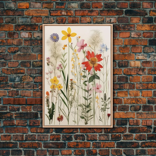 Framed Canvas Wall Art Watercolor Wildflowers, Floral Botanical Prints, Minimalist Modern Art Boho Wall Decor, Framed Wall Art
