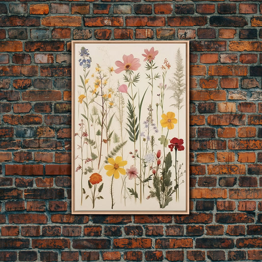 Framed Canvas Wall Art Watercolor Wildflowers, Floral Botanical Prints, Minimalist Modern Art Boho Wall Decor, Framed Wall Art