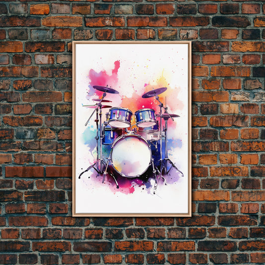Drum Art, Gift For Drummer, Framed Canvas Print, Studio Art, Music Studio Decor, Drum Set