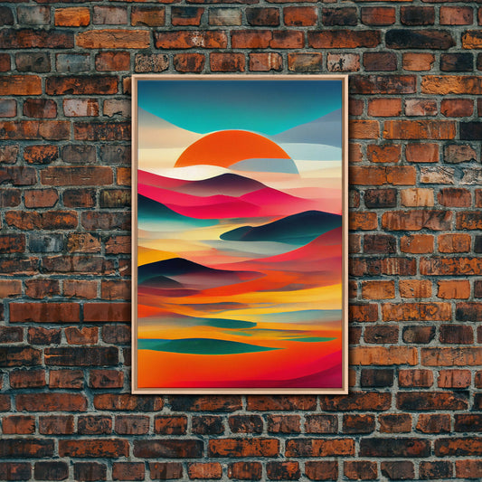 Midcentury modern style clouds and sunset, Art Deco style sunrise, canvas print, unique colorful wall art, retro style art, vintage style