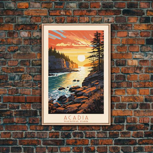 Acadia National Park Panoramic Maine Travel Art, National Park Print, Minimalist Travel Art, Subdued Watercolor Painting Panoramic