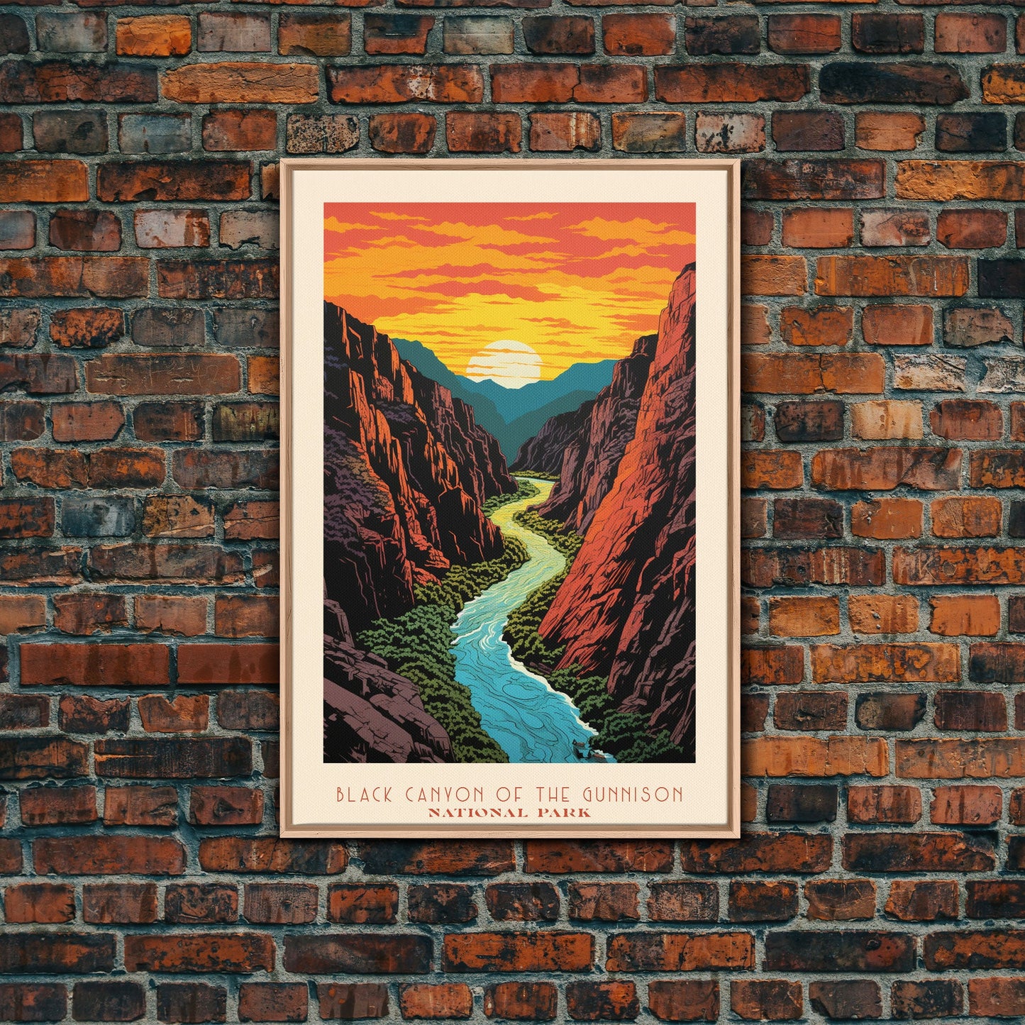 Black Canyon Of The Gunnison National Park, Framed Wall Art Canvas Print, Travel Poster, Colorado Travel Art, Roadtrip Decor, Cool Art