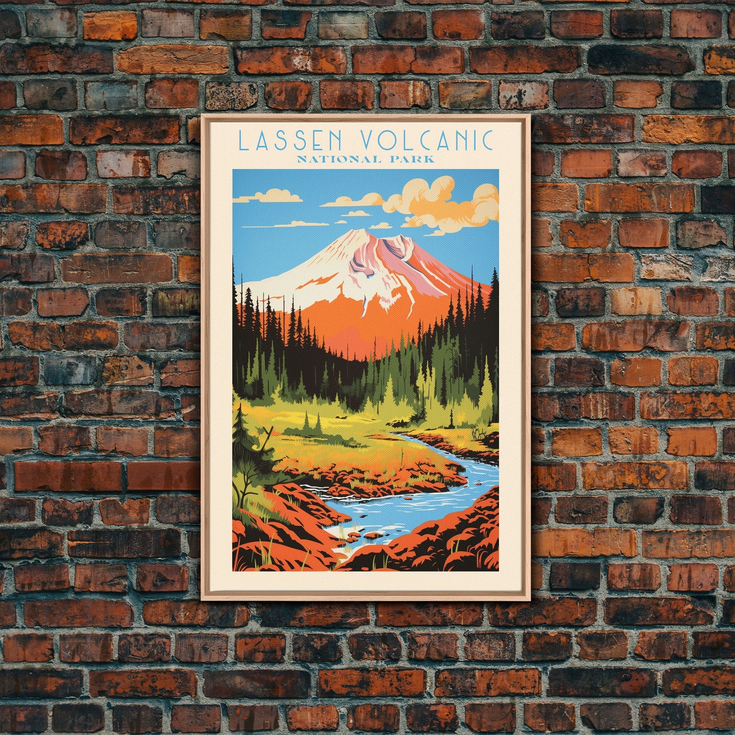 Lassen Volcanic National Park Alaska Travel Art, National Park Print, Minimalist Travel Art, Midcentury Modern Style Landscape Painting