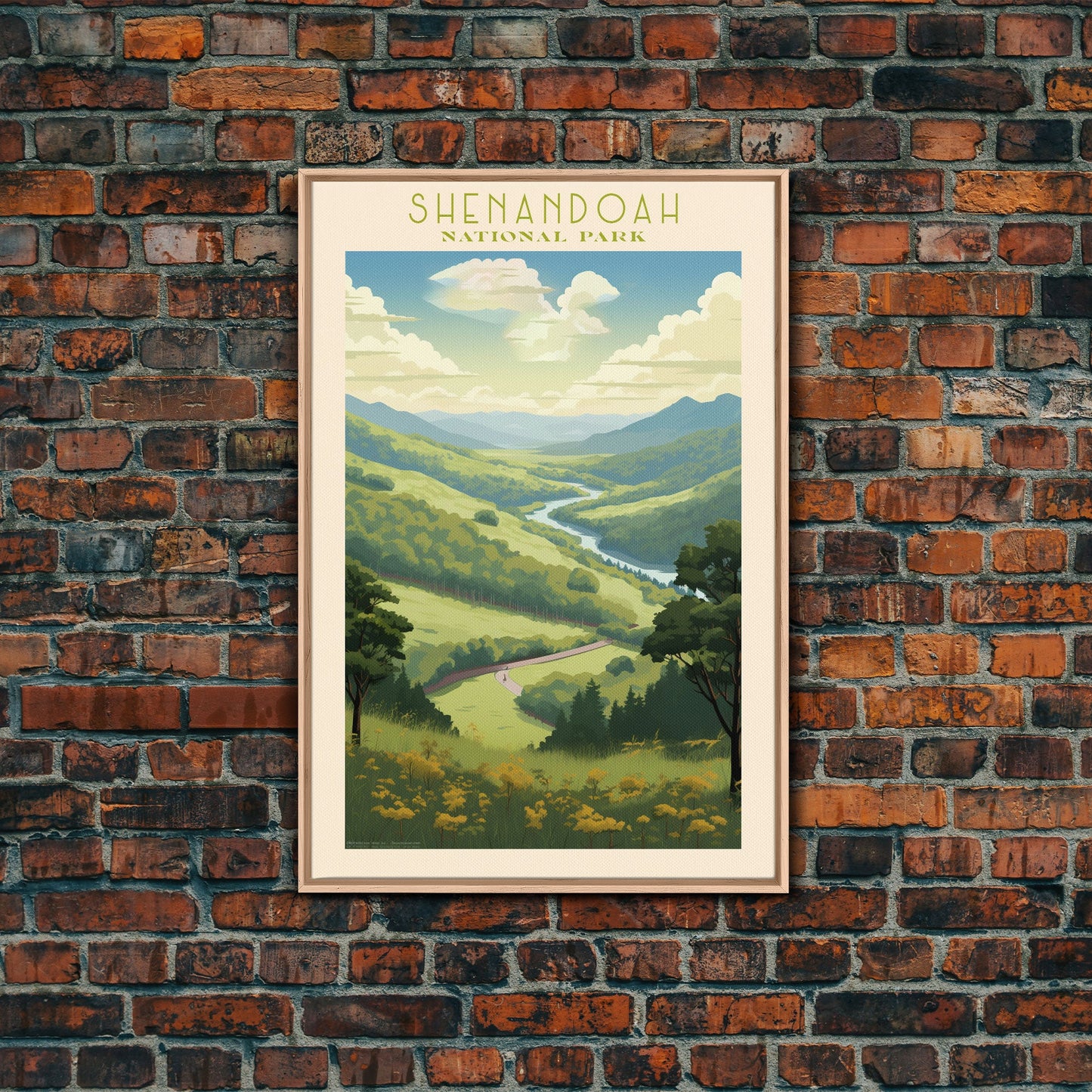 Shenandoah National Park Virginia Travel Art, National Park Print, Minimalist Travel Art, Midcentury Modern Style Landscape Painting