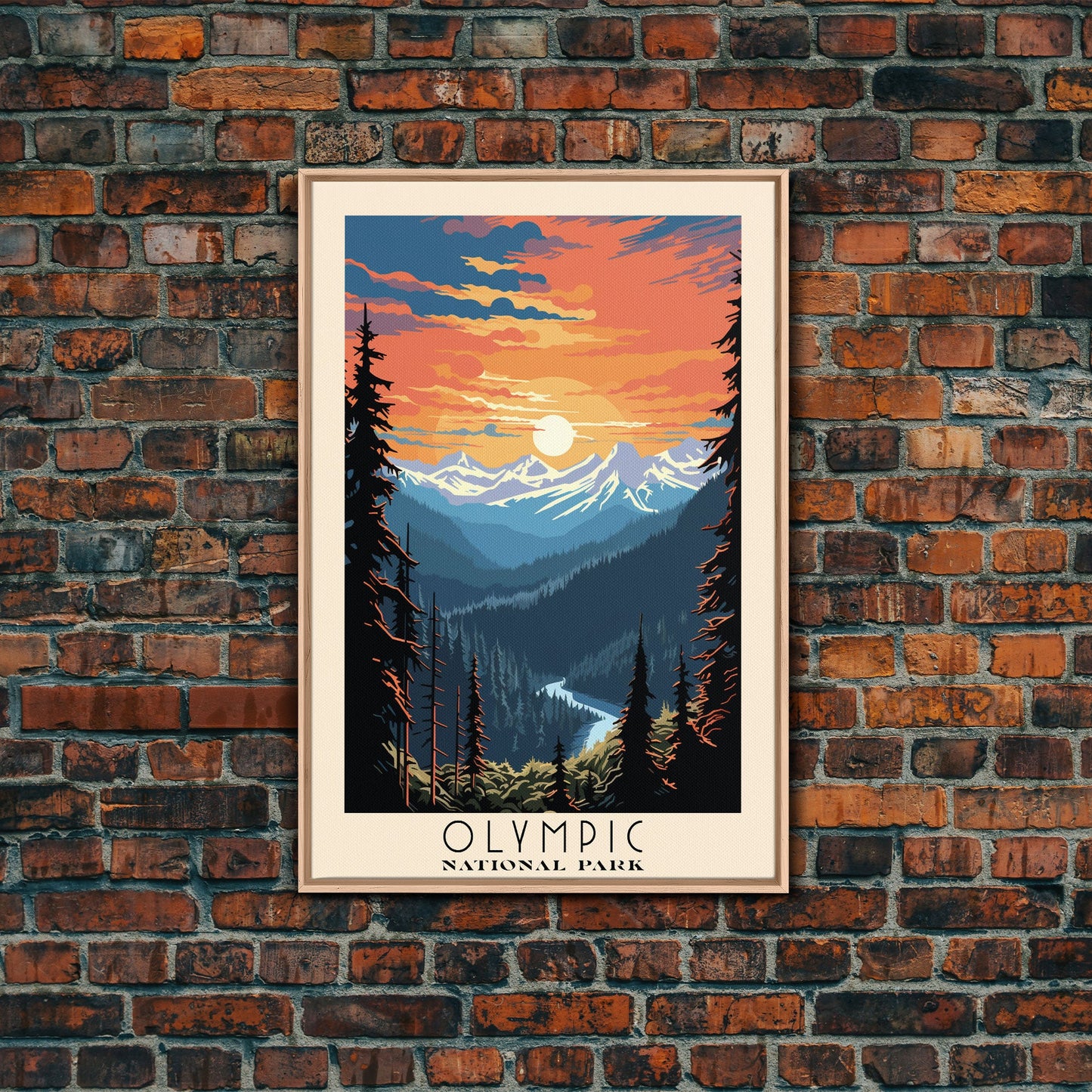 Olympic National Park Washington Travel Art, National Park Print, Minimalist Travel Art, Midcentury Modern Style Landscape Painting