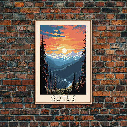 Olympic National Park Washington Travel Art, National Park Print, Minimalist Travel Art, Midcentury Modern Style Landscape Painting