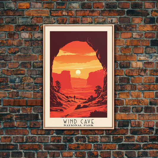 Wind Cave National Park South Dakota Travel Art, National Park Print, Minimalist Travel Art, Midcentury Modern Style Landscape Painting