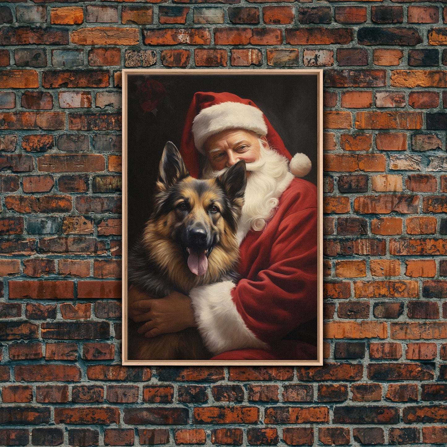 Santa Claus And His German Shepherd, Christmas Wall Art, Dog Gift, Christmas Dog, Winter Wall Art, Santa Decor, Santa Art Print, Cute Dog