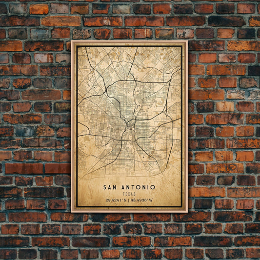 San Antonio Map Print, Framed Canvas Or Poster, Texas Art, Texas Road Trip Decor, Office Art, Office Decor, Vintage San Antonio City Map