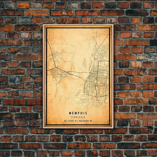 Memphis Tennessee Map Canvas Print, Bluff City Map, Home Of The Blues, Vintage Style Memphis Road Map Art, Cool Office Decor
