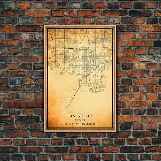 Old Las Vegas City Map Wall Art Canvas Print, Vintage Style Las Vegas Map, Framed Wall Art, Cool Las Vegas Nevada Wall Art, Office Decor