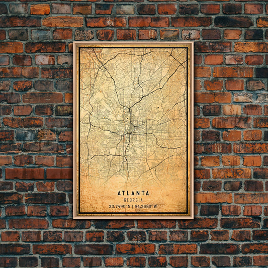 Old Atlanta City Map Wall Art Canvas Print, Vintage Style Atlanta  Map, Framed Wall Art, Cool Atlanta Georgia Wall Art, Office Decor