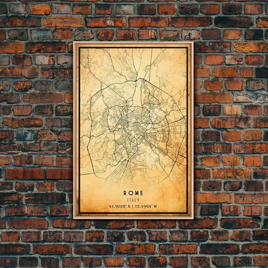 Old Rome Italy City Map Wall Art Canvas Print, Vintage Style Rome Italy Map, Framed Wall Art, Cool Rome Italy Wall Art, Office Decor
