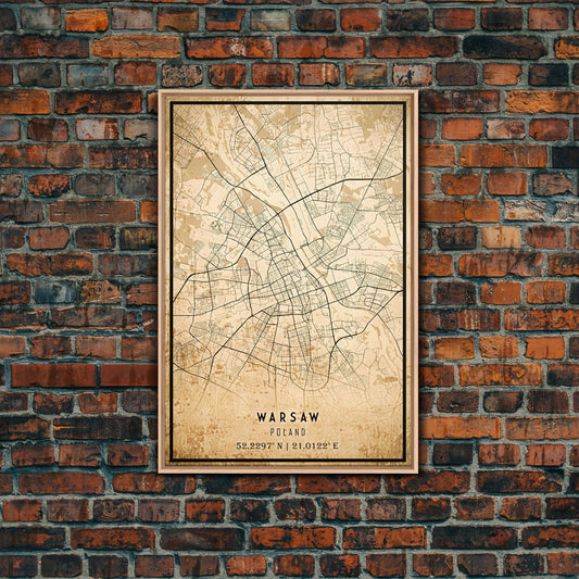 Warsaw Poland Street Map Canvas Print, Warsaw Poster Art, Framed Canvas Art, Office Wall Art, Vintage Style Warsaw Map, Office Decor