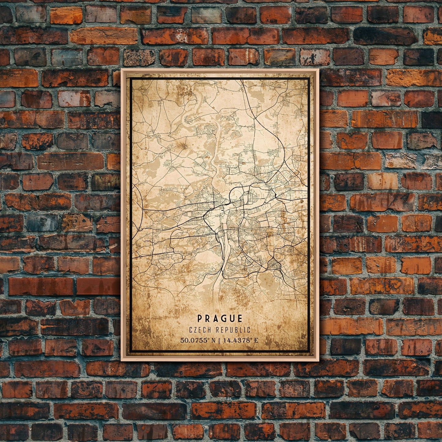 Prague Czech Republic map print poster or framed canvas, Prague map print poster canvas, city map print poster canvas, Vintage Travel Art