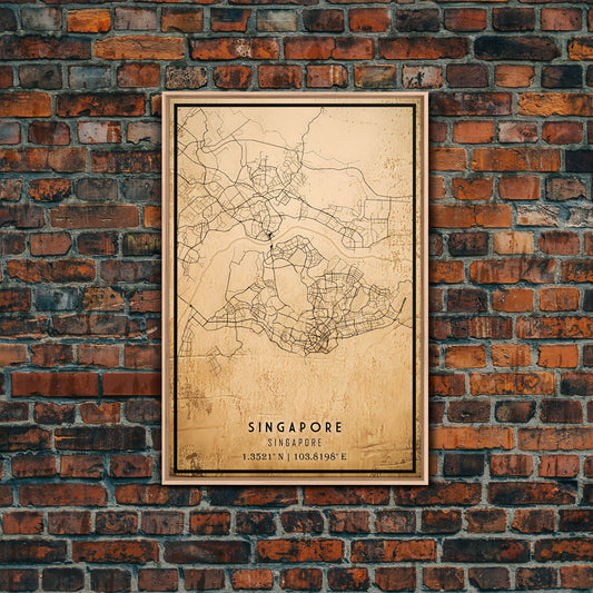 Singapore map print poster or framed canvas, Singapore map print poster canvas, Singapore city map print poster canvas, Vintage Travel Art