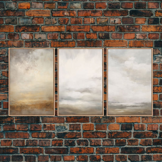 Framed Canvas Wall Art Set of 3 Gray Abstract Print Modern Art Minimalist Neutral Decor, Moody Decor, Light Colors, Living Room Art