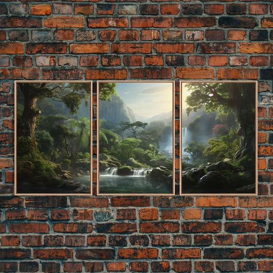 Framed Canvas Wall Art Set of 3 Green Tropical Jungle Floral Botanical Watercolor Painting Prints Modern Art Emerald Green Wall Decor