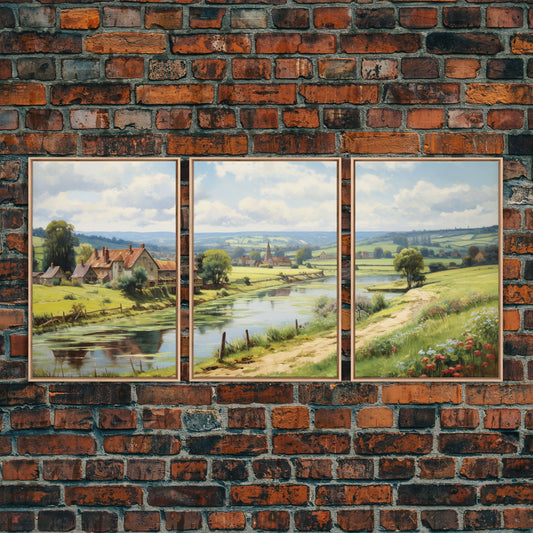 French Country Landscape Gallery Wall Art Set | Vintage Living Room Decor | Collection of 3 | French Countryside | Farmhouse Decor