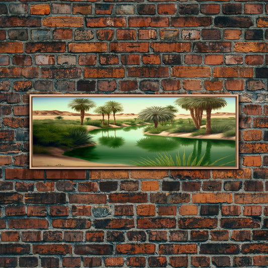 Desert Oasis Watercolor Landscape Canvas Print - Perfect for Living Room, Bedroom, Panoramic Extra Wide Format Art
