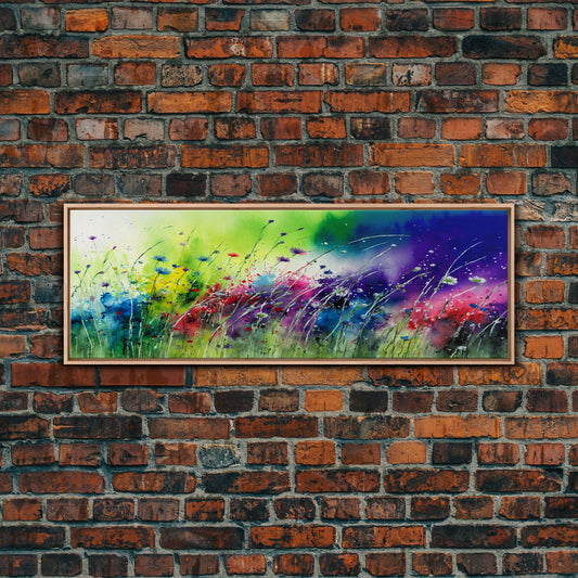 Framed Canvas Print of Colorful Wild Flower Field - Gallery-Wrapped Artwork - Ready to Hang - High Quality Artwork - Panoramic Art