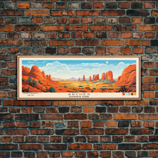 Arches National Park Panoramic Utah Travel Art, National Park Print, Minimalist Travel Art, Subdued Watercolor Painting Panoramic