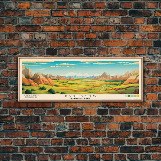Badlands National Park Panoramic South Dakota Travel Art, National Park Print, Minimalist Travel Art, Subdued Watercolor Painting Panoramic