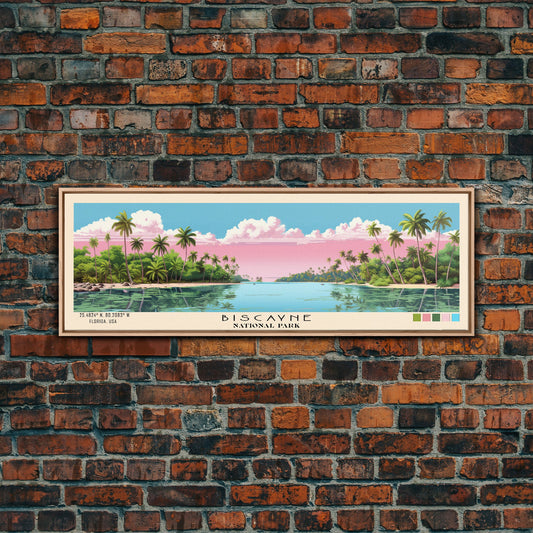 Biscayne National Park Panoramic Florida Travel Art, National Park Print, Minimalist Travel Art, Subdued Watercolor Painting Panoramic