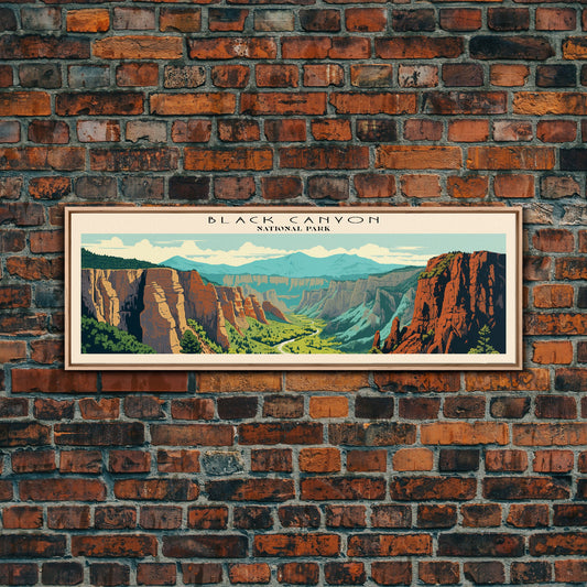 Black Canyon National Park Panoramic Colorado Travel Art, National Park Print, Minimalist Travel Art, Subdued Watercolor Painting Panoramic