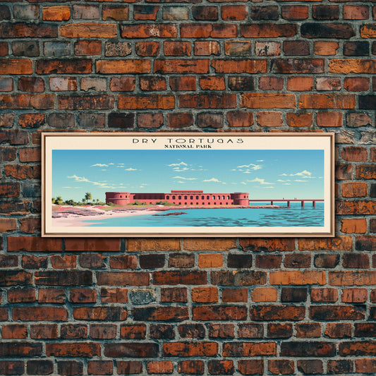 Dry Tortugas National Park Panoramic Florida Travel Art, National Park Print, Minimalist Travel Art, Subdued Watercolor Painting Panoramic
