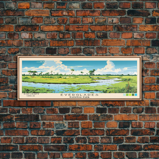 Everglades National Park Panoramic Florida Travel Art, National Park Print, Minimalist Travel Art, Subdued Watercolor Painting Panoramic