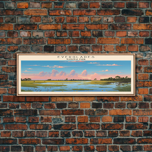 Everglades National Park Panoramic Florida Travel Art, National Park Print, Minimalist Travel Art, Subdued Watercolor Painting Panoramic